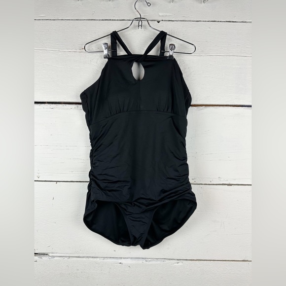 Lands end high neck to one shoulder multi way one piece swimsuit - Picture 6 of 7